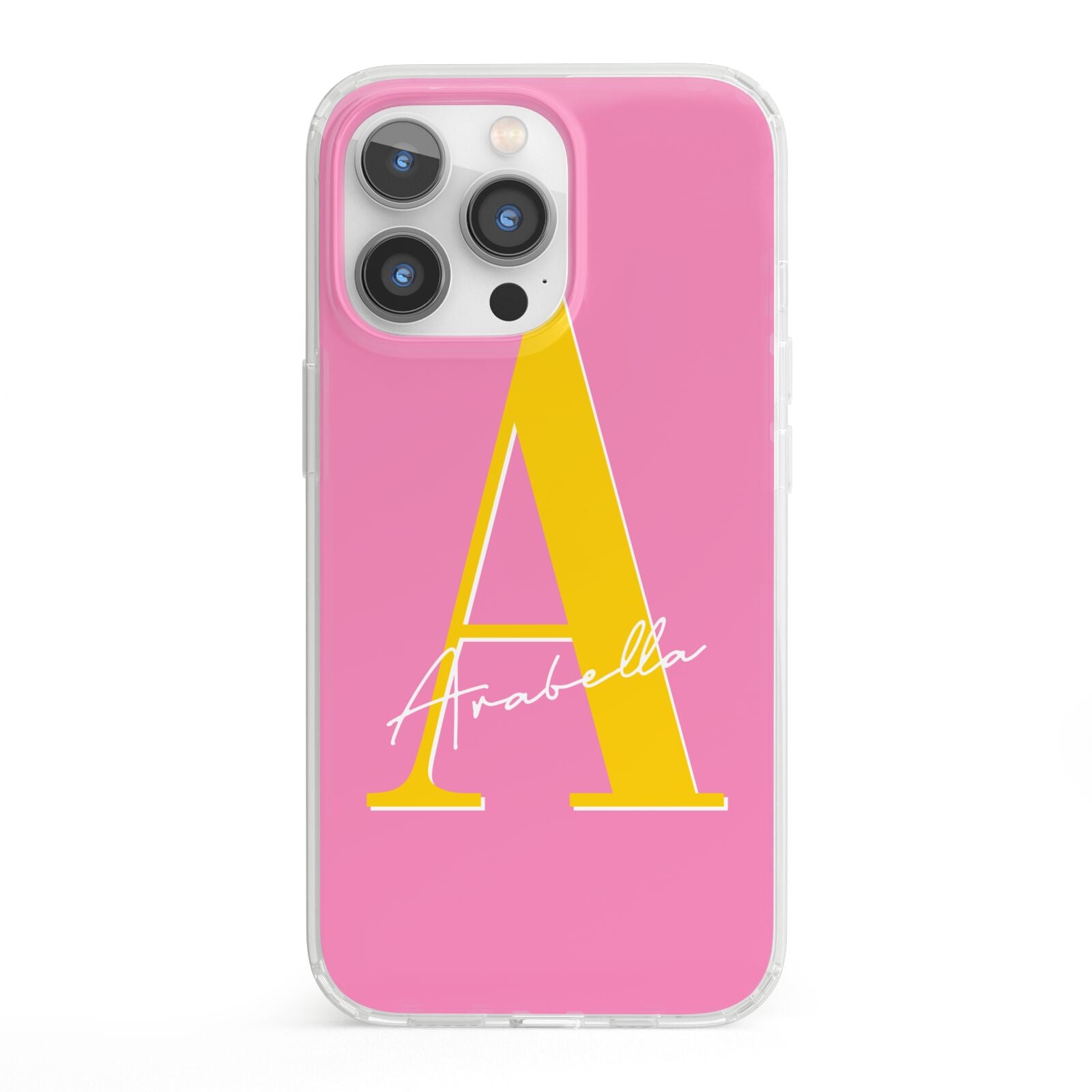 Personalised Pink Yellow Initial iPhone 13 Pro Clear Bumper Case