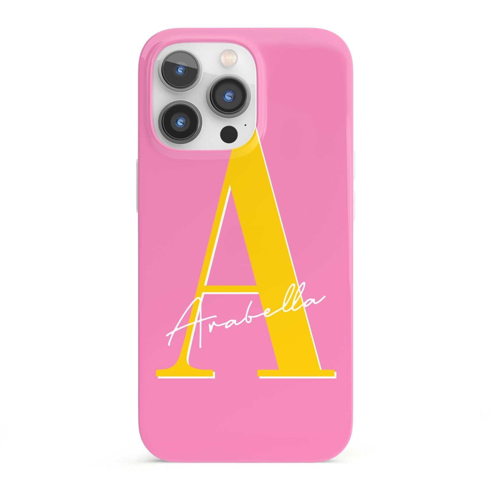 Personalised Pink Yellow Initial iPhone 13 Pro Full Wrap 3D Snap Case