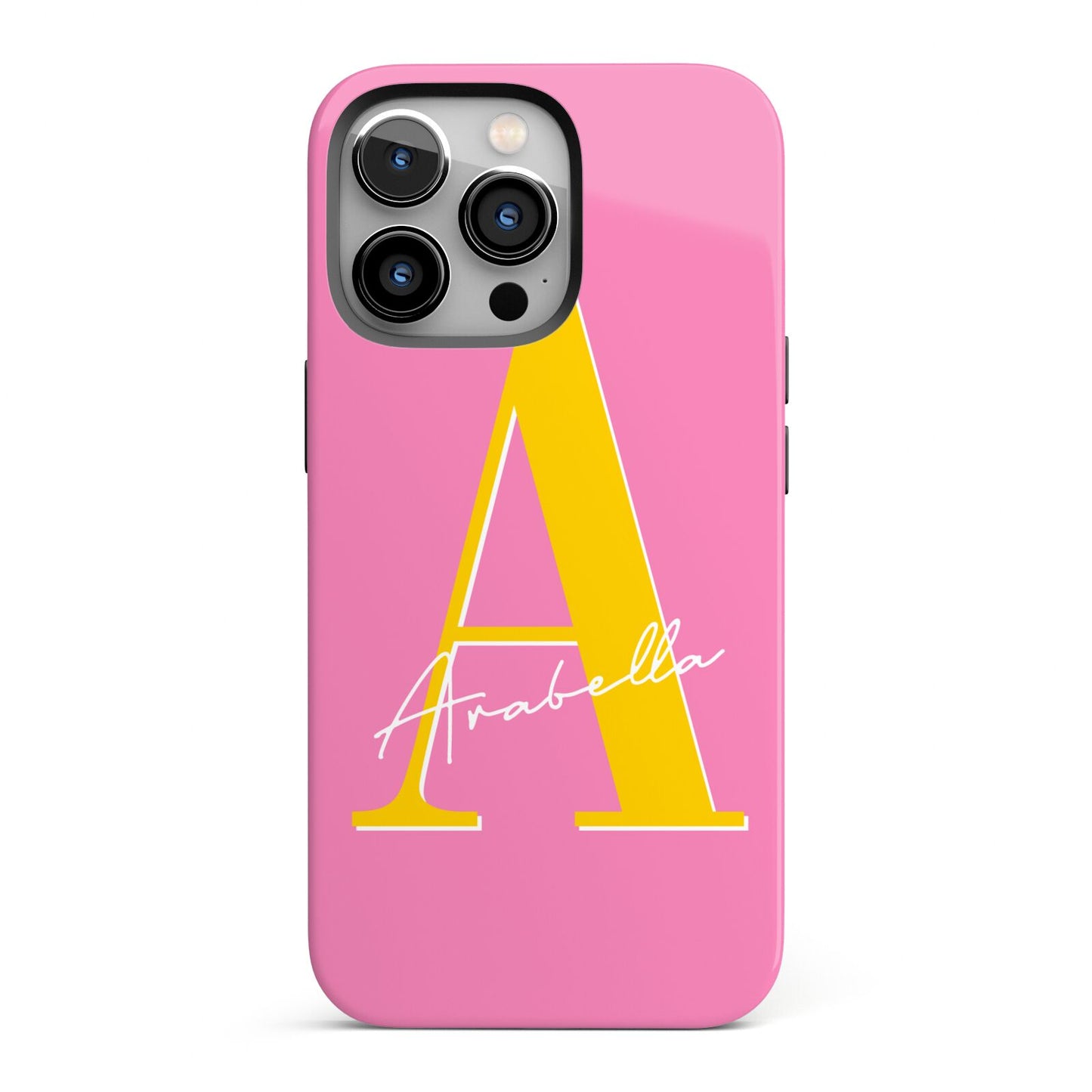 Personalised Pink Yellow Initial iPhone 13 Pro Full Wrap 3D Tough Case