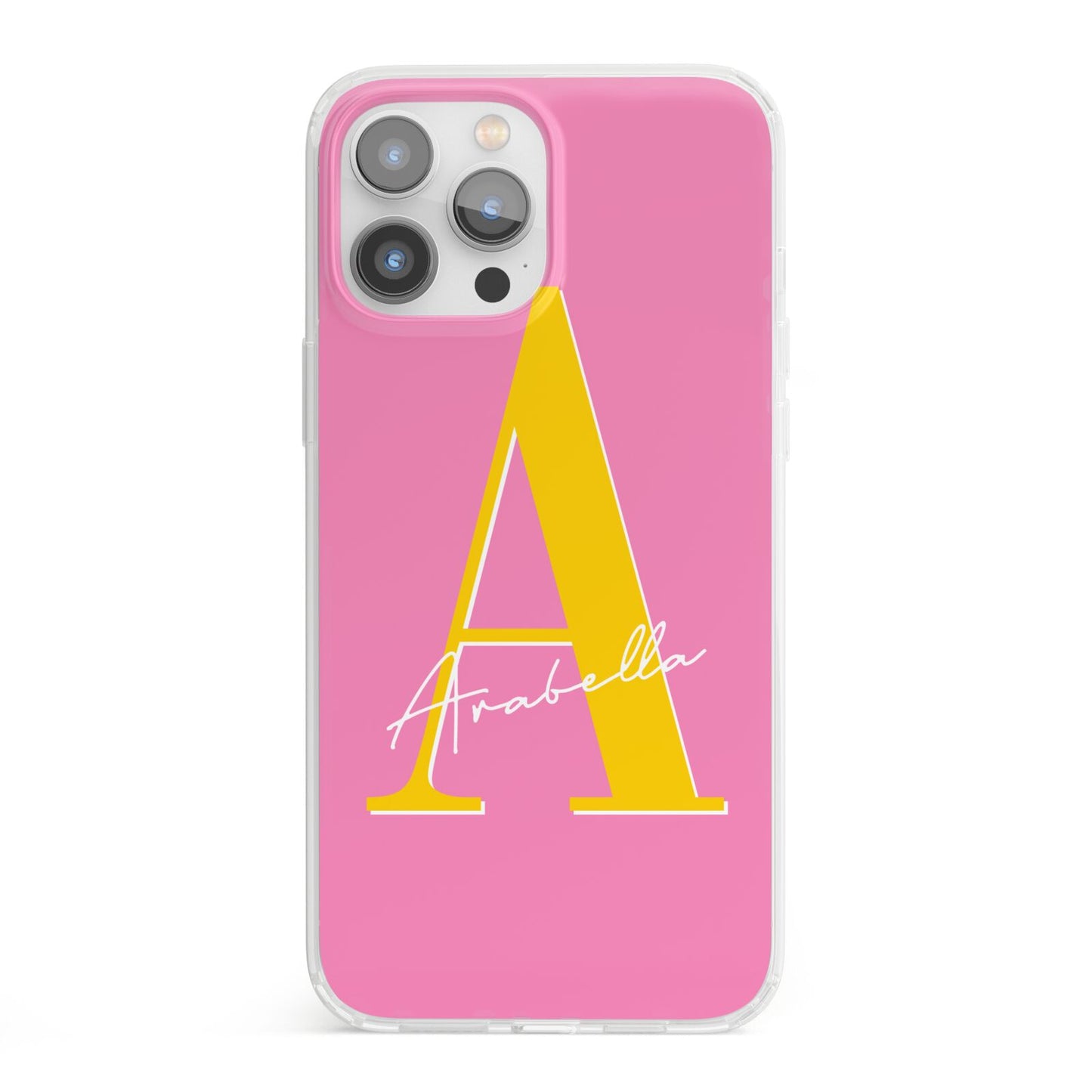 Personalised Pink Yellow Initial iPhone 13 Pro Max Clear Bumper Case