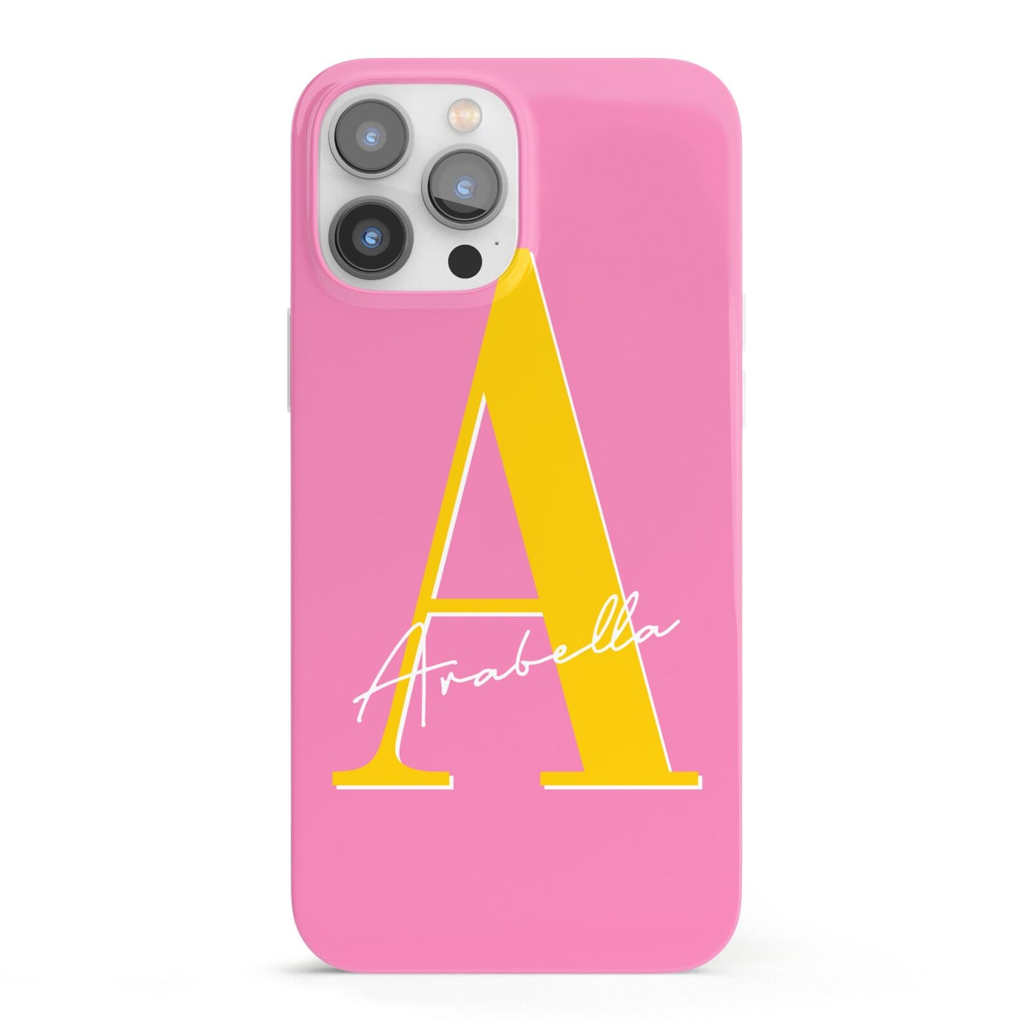 Personalised Pink Yellow Initial iPhone 13 Pro Max Full Wrap 3D Snap Case
