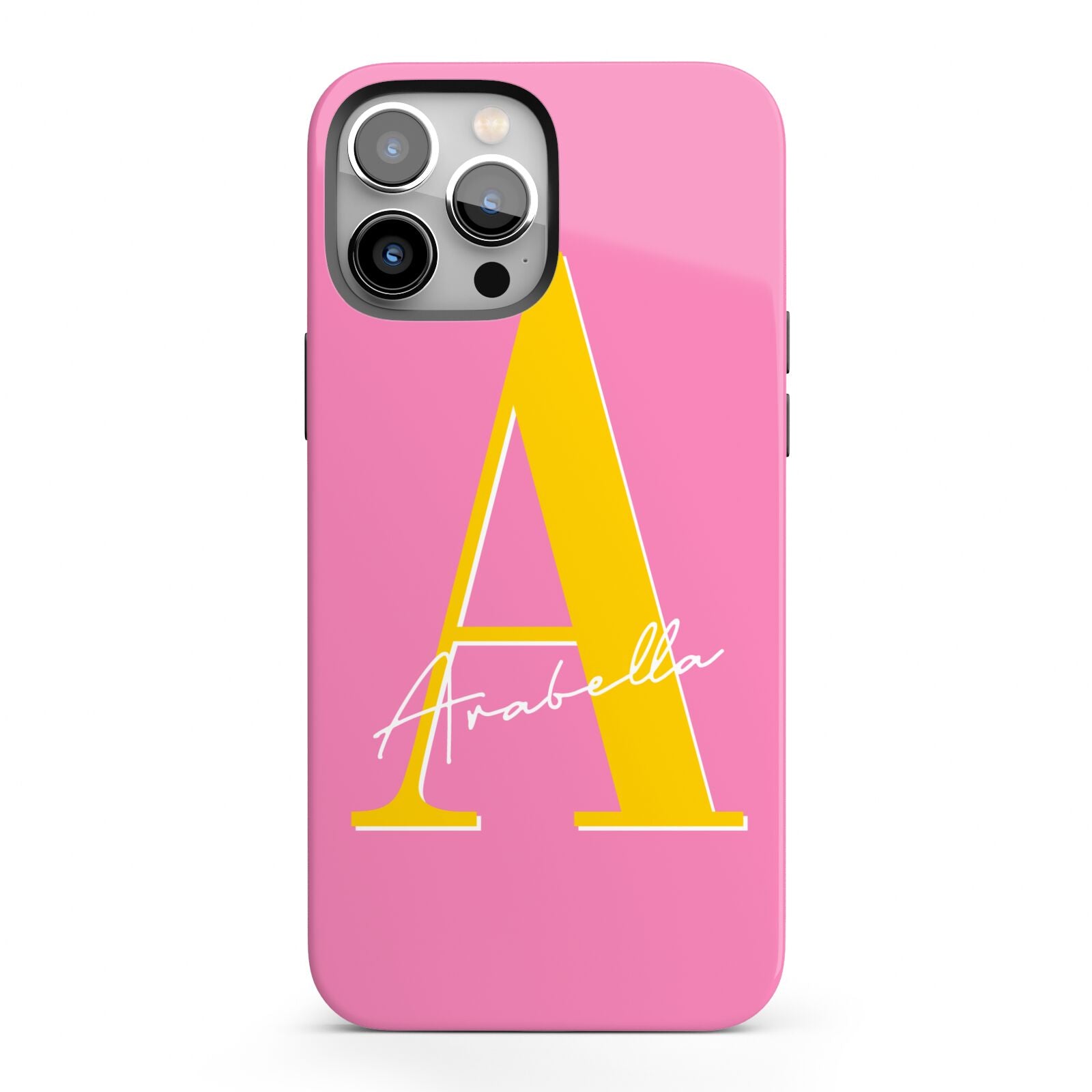 Personalised Pink Yellow Initial iPhone 13 Pro Max Full Wrap 3D Tough Case