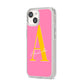 Personalised Pink Yellow Initial iPhone 14 Clear Tough Case Starlight Angled Image