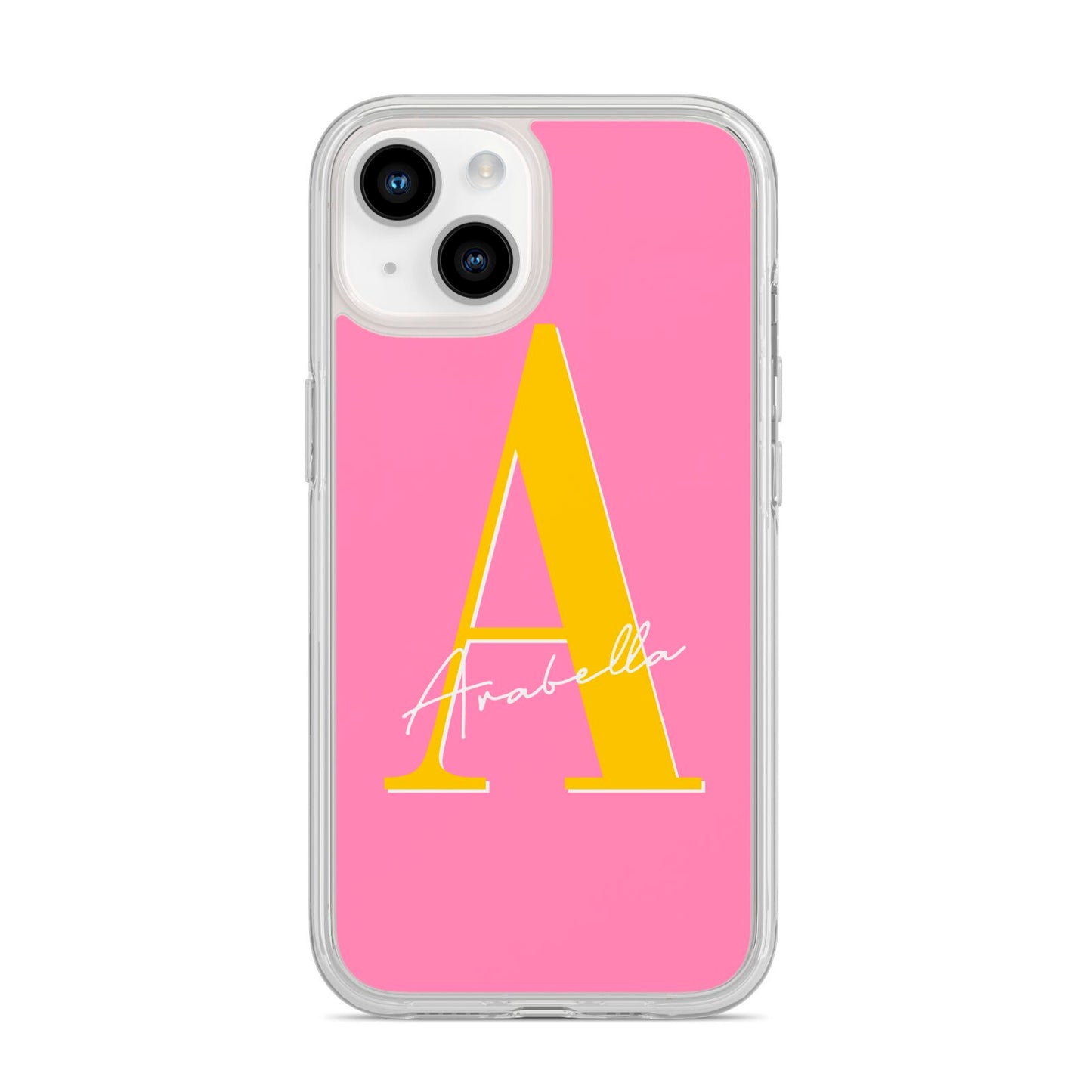 Personalised Pink Yellow Initial iPhone 14 Clear Tough Case Starlight
