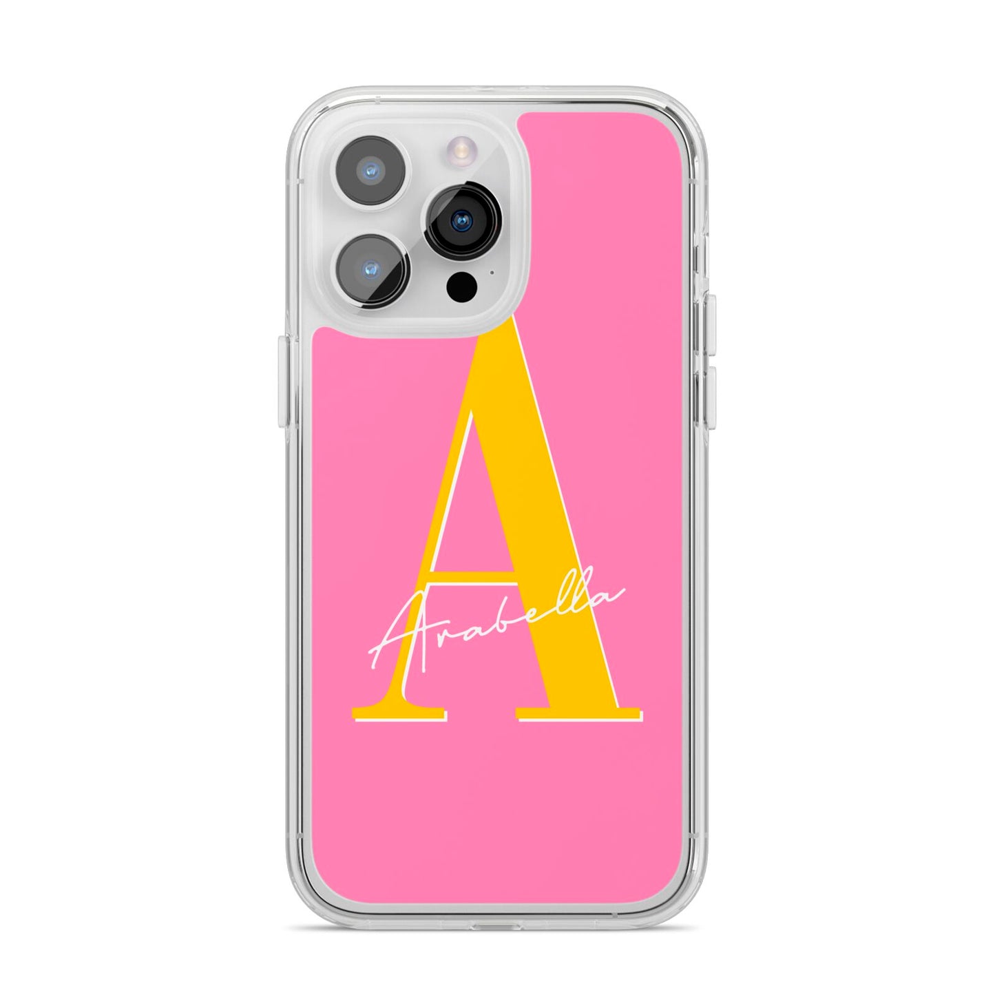 Personalised Pink Yellow Initial iPhone 14 Pro Max Clear Tough Case Silver