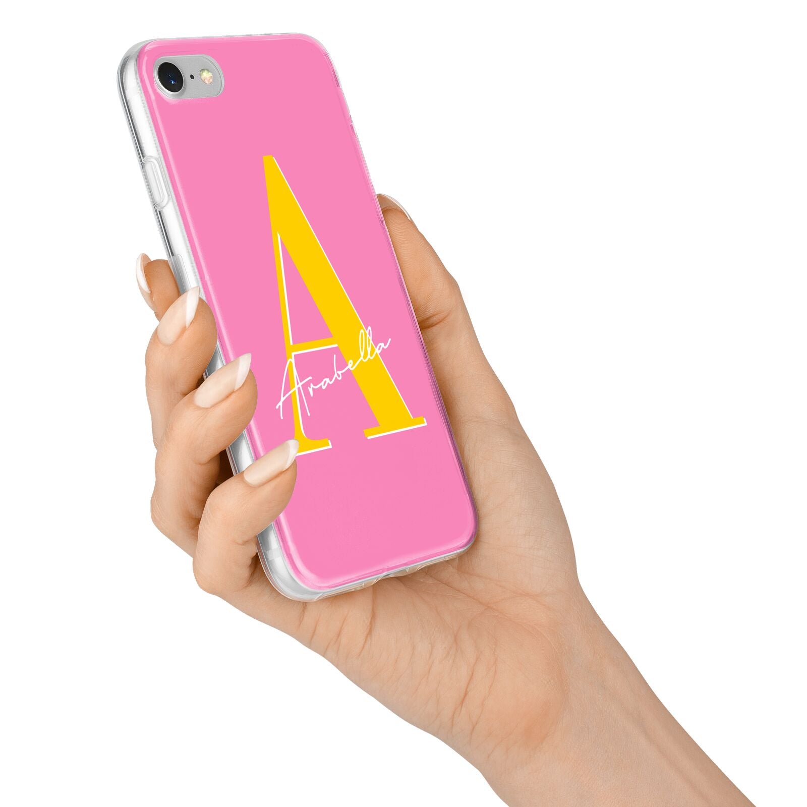 Personalised Pink Yellow Initial iPhone 7 Bumper Case on Silver iPhone Alternative Image