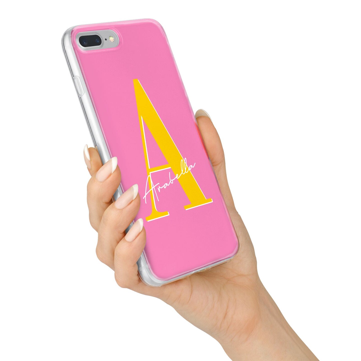 Personalised Pink Yellow Initial iPhone 7 Plus Bumper Case on Silver iPhone Alternative Image