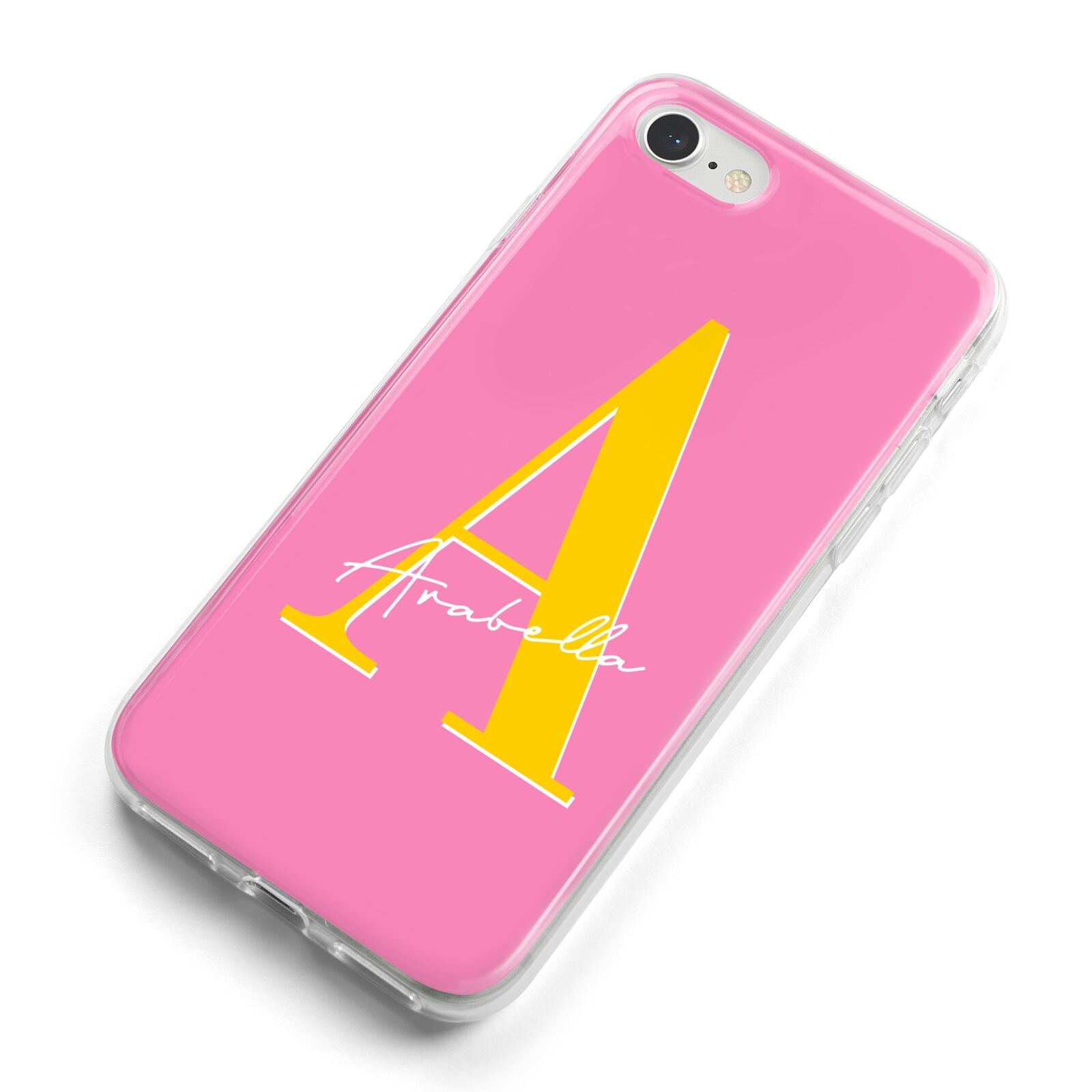 Personalised Pink Yellow Initial iPhone 8 Bumper Case on Silver iPhone Alternative Image