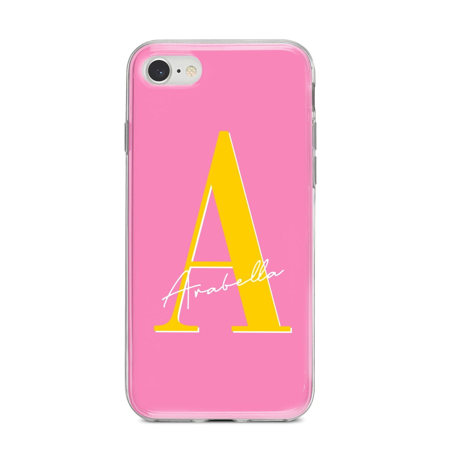 Personalised Pink Yellow Initial iPhone 8 Bumper Case on Silver iPhone