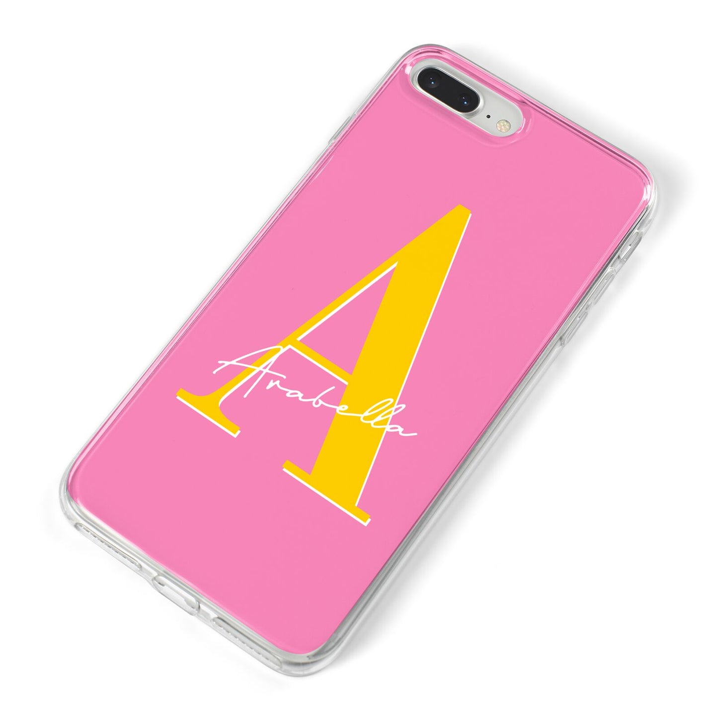 Personalised Pink Yellow Initial iPhone 8 Plus Bumper Case on Silver iPhone Alternative Image
