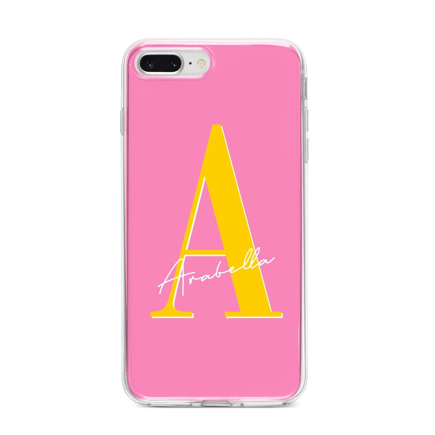 Personalised Pink Yellow Initial iPhone 8 Plus Bumper Case on Silver iPhone