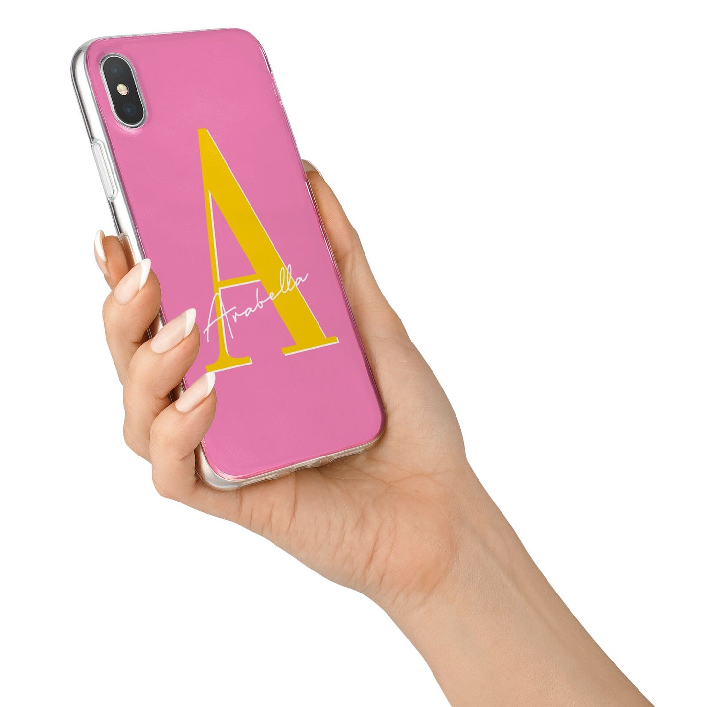 Personalised Pink Yellow Initial iPhone X Bumper Case on Silver iPhone Alternative Image 2