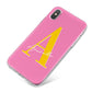 Personalised Pink Yellow Initial iPhone X Bumper Case on Silver iPhone