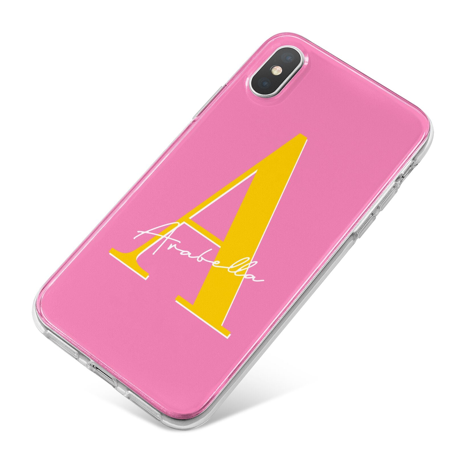 Personalised Pink Yellow Initial iPhone X Bumper Case on Silver iPhone