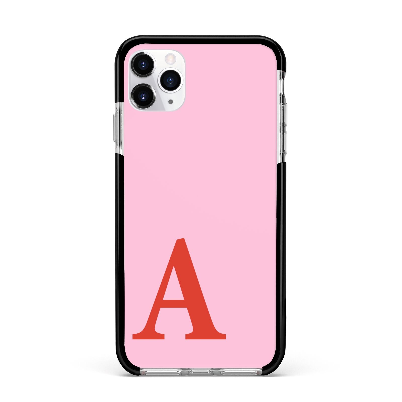 Personalised Pink and Red Apple iPhone 11 Pro Max in Silver with Black Impact Case