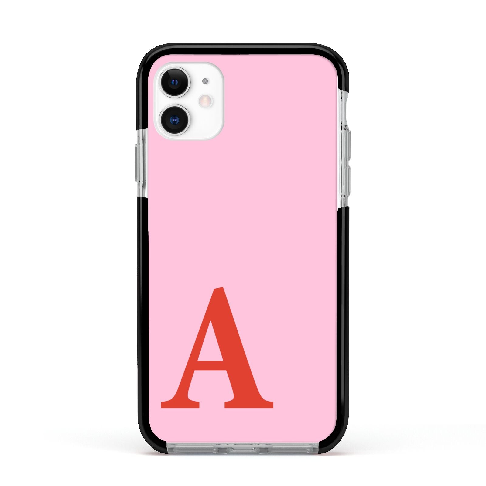 Personalised Pink and Red Apple iPhone 11 in White with Black Impact Case