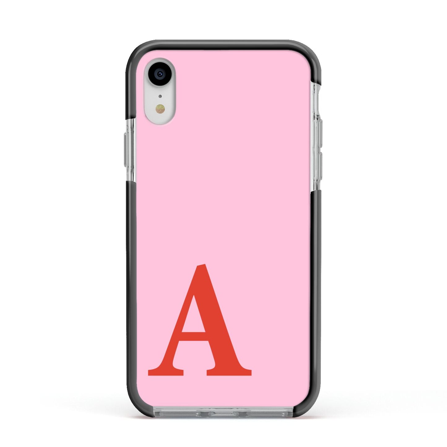 Personalised Pink and Red Apple iPhone XR Impact Case Black Edge on Silver Phone