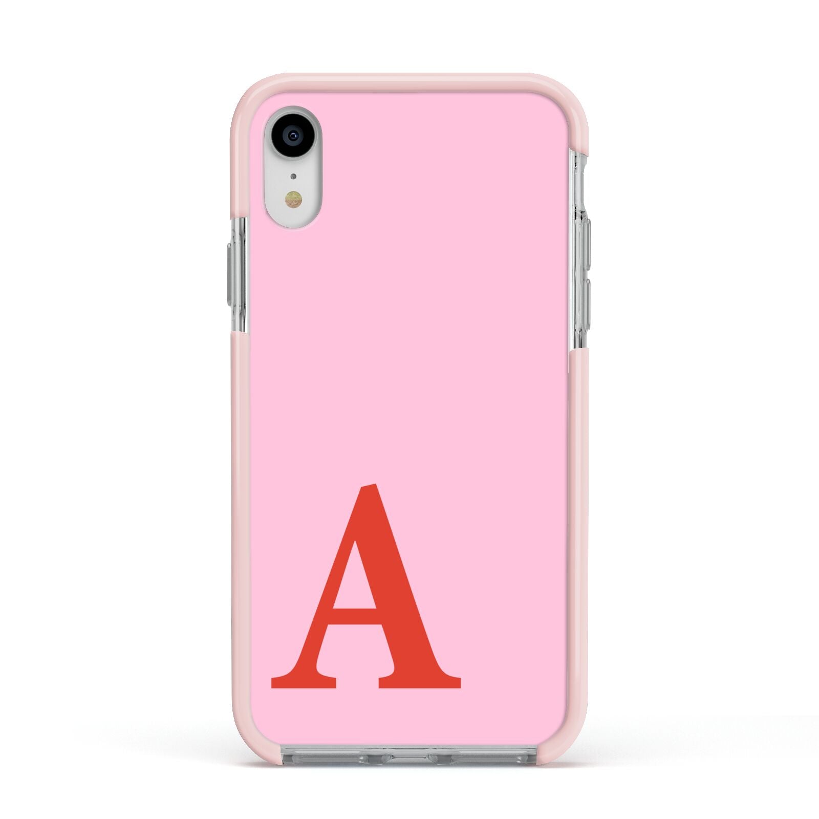 Personalised Pink and Red Apple iPhone XR Impact Case Pink Edge on Silver Phone