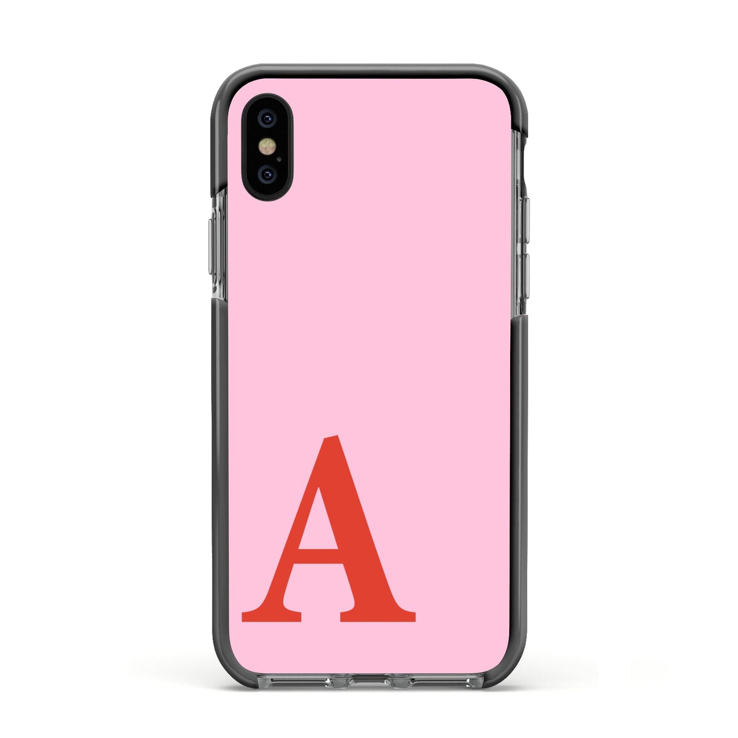 Personalised Pink and Red Apple iPhone Xs Impact Case Black Edge on Black Phone