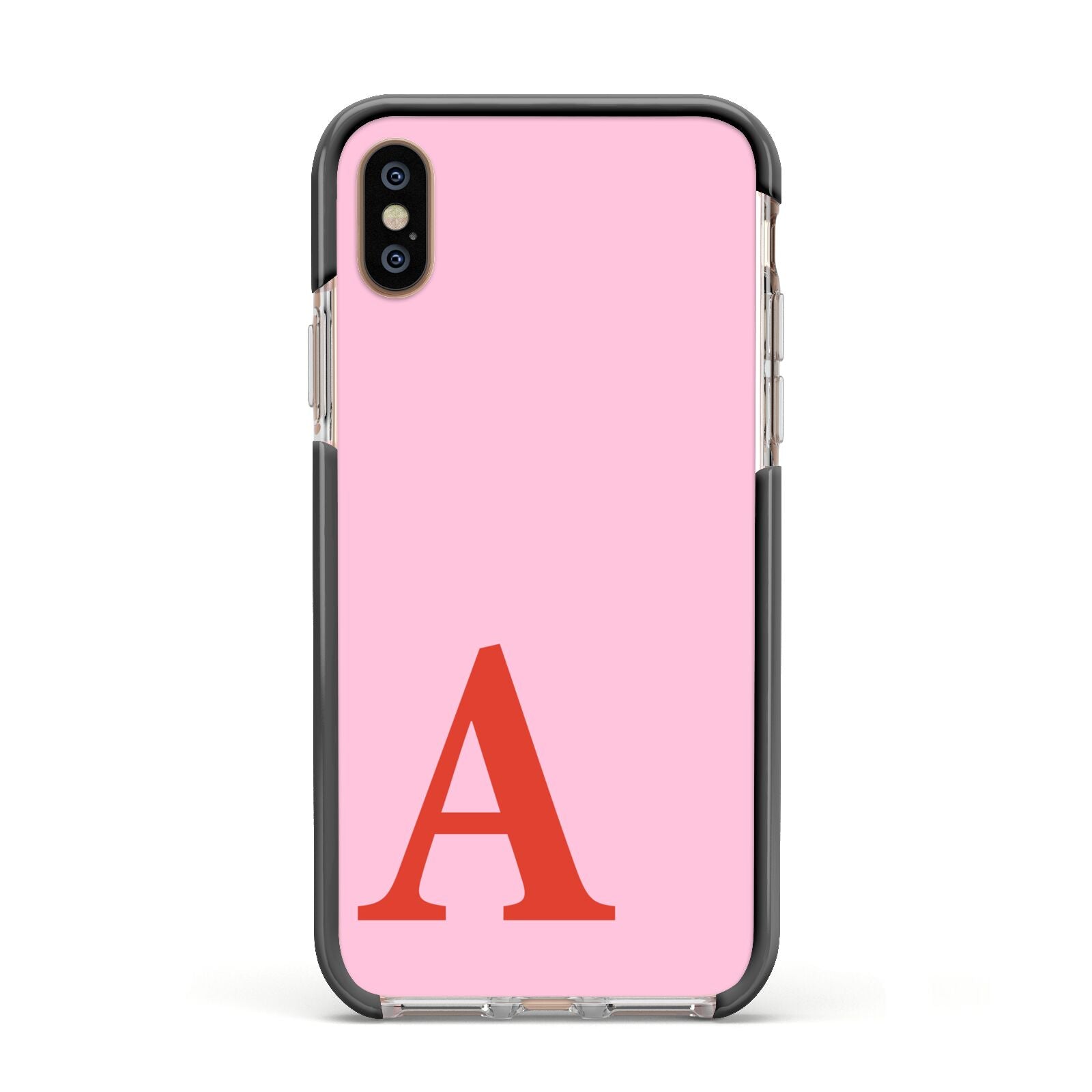 Personalised Pink and Red Apple iPhone Xs Impact Case Black Edge on Gold Phone