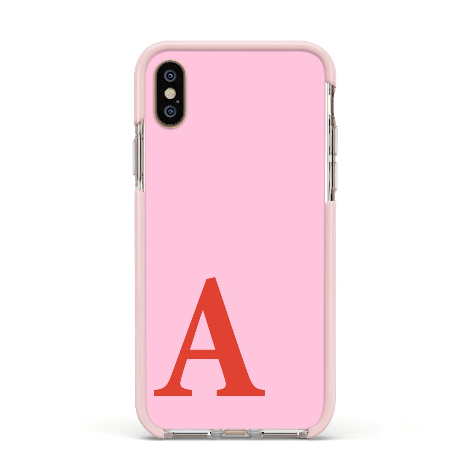 Personalised Pink and Red Apple iPhone Xs Impact Case Pink Edge on Gold Phone