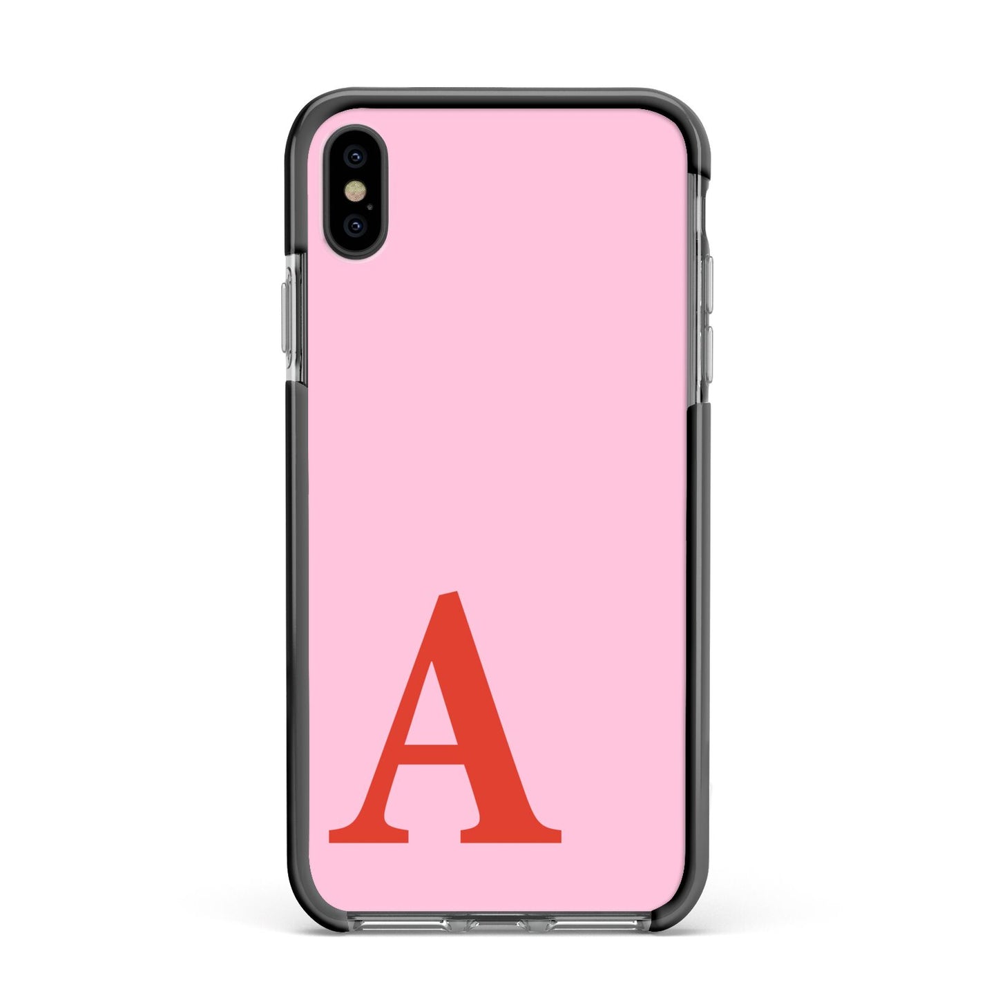 Personalised Pink and Red Apple iPhone Xs Max Impact Case Black Edge on Black Phone