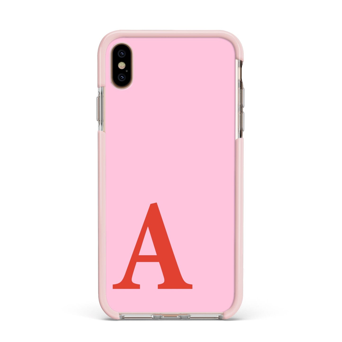 Personalised Pink and Red Apple iPhone Xs Max Impact Case Pink Edge on Gold Phone