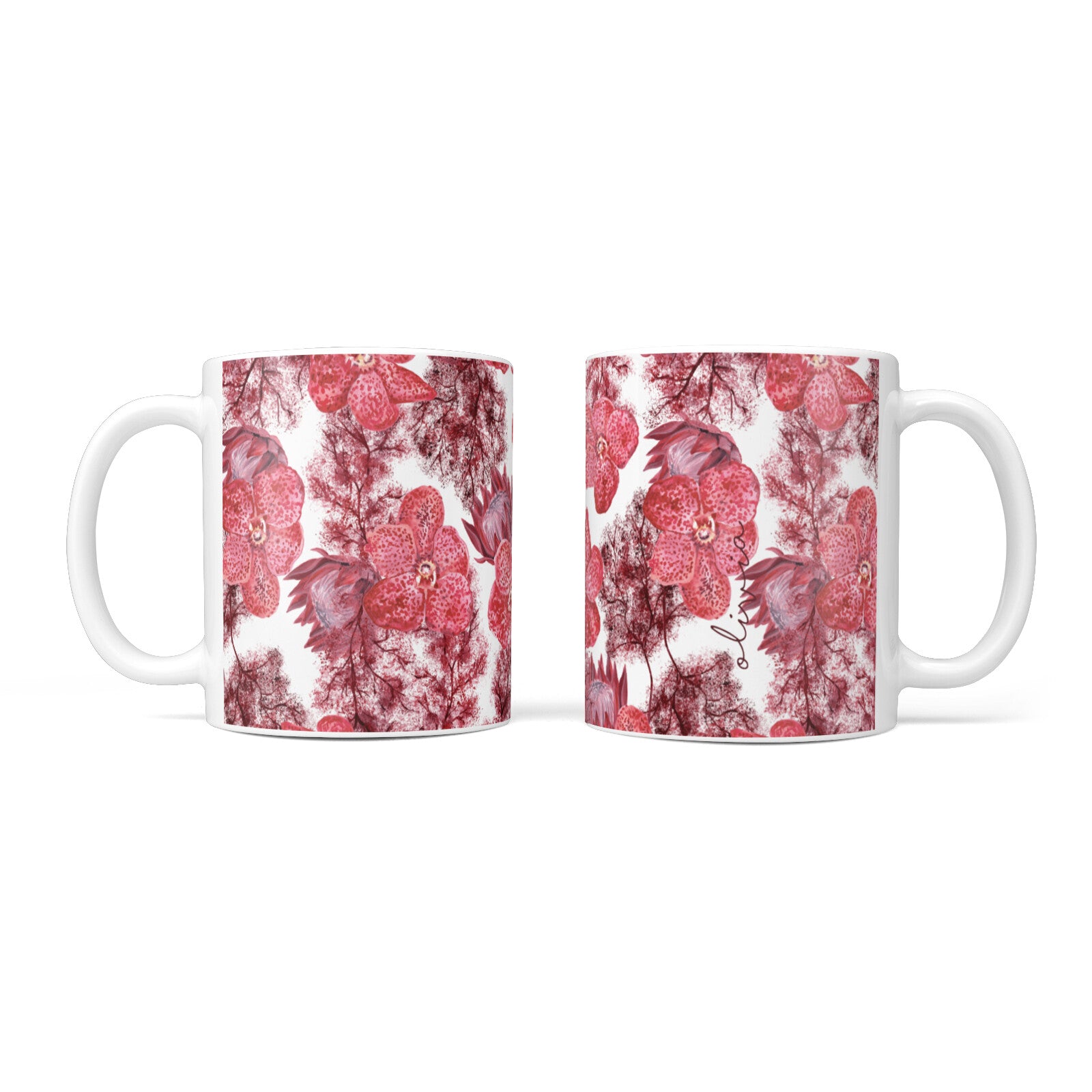 Personalised Pink and Red Floral 10oz Mug Alternative Image 3