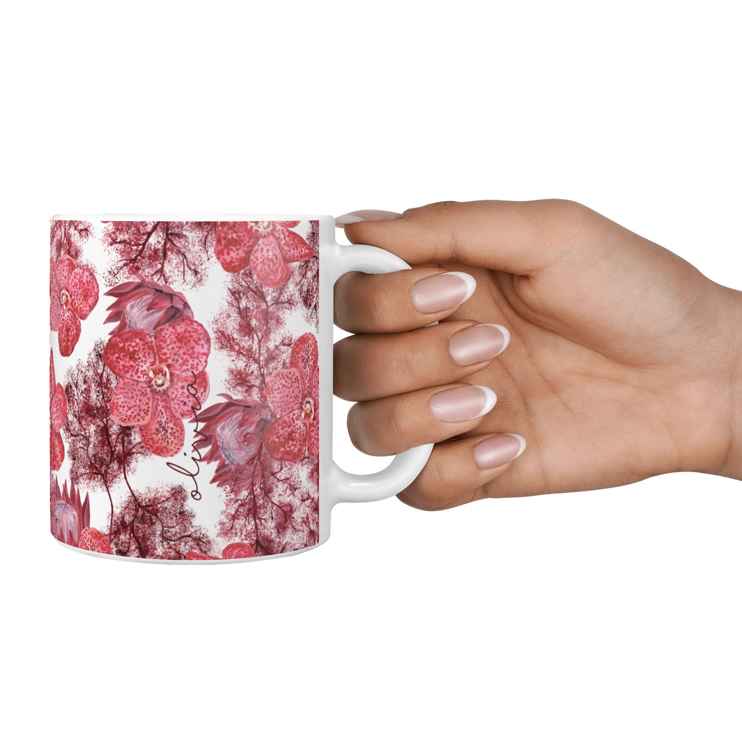 Personalised Pink and Red Floral 10oz Mug Alternative Image 4