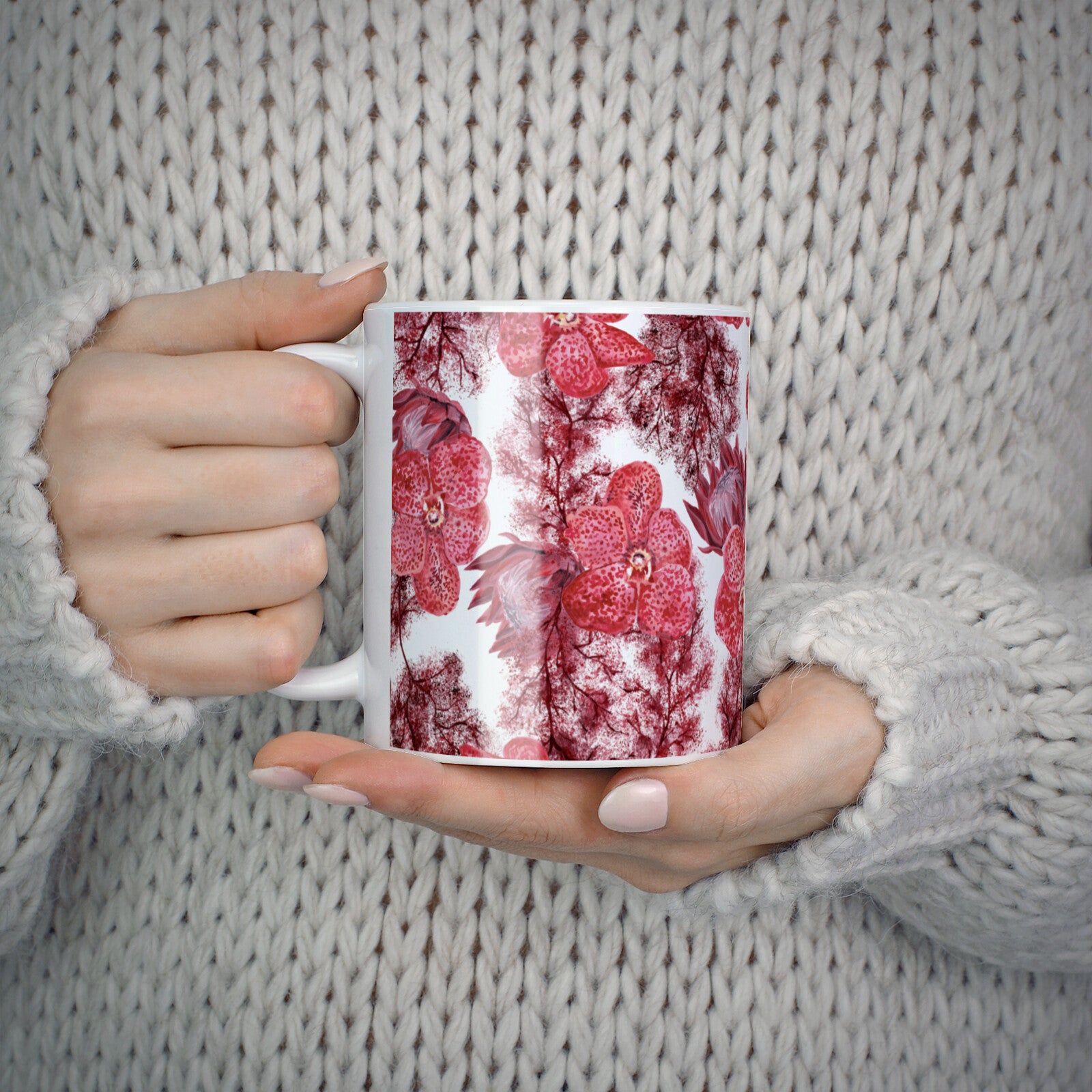 Personalised Pink and Red Floral 10oz Mug Alternative Image 5
