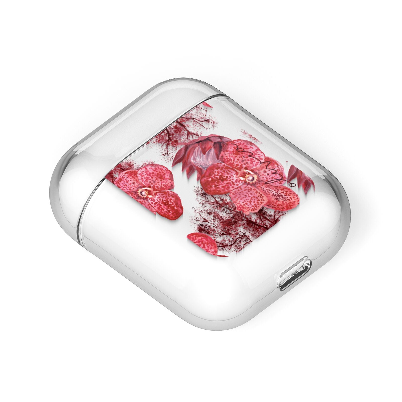 Personalised Pink and Red Floral AirPods Case Laid Flat