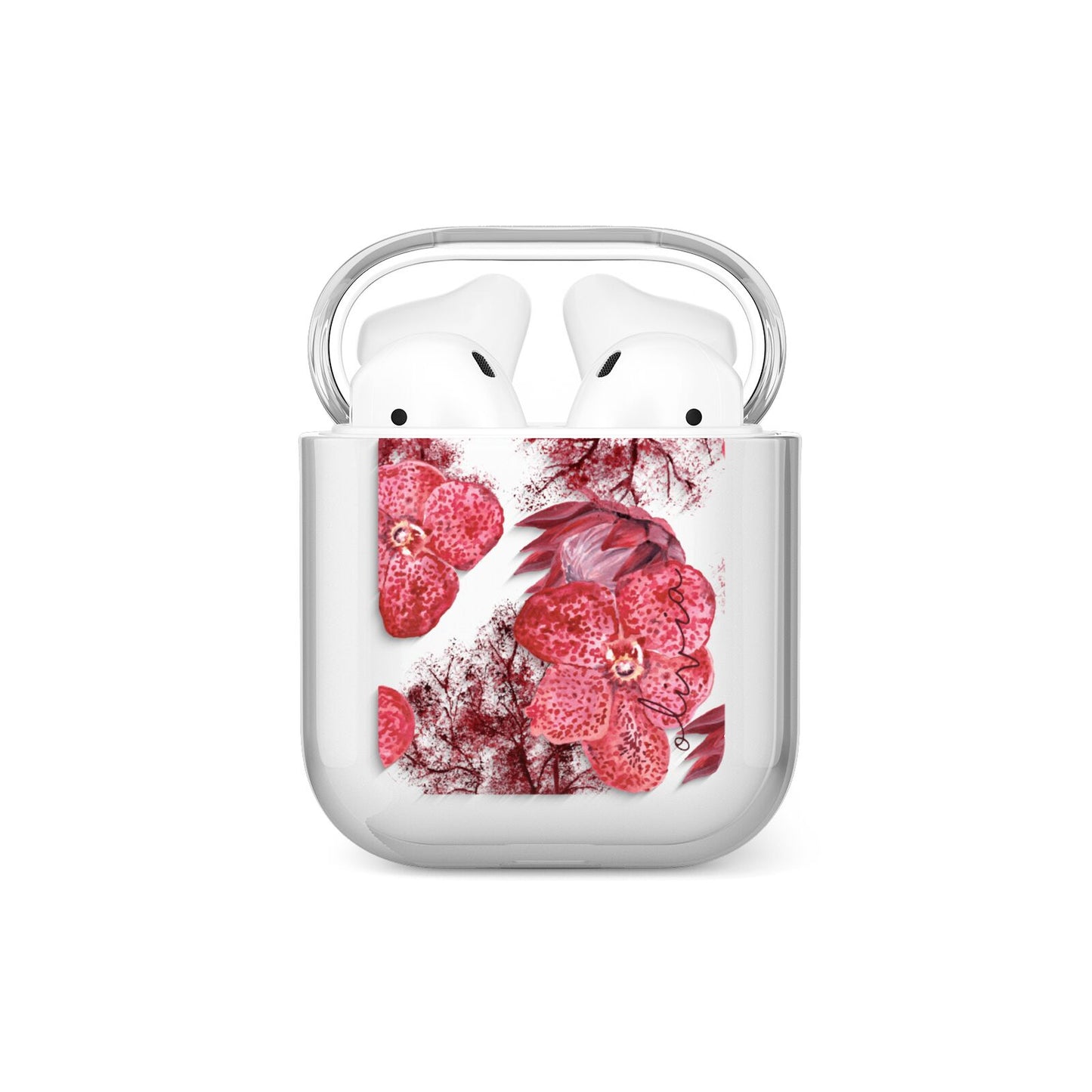 Personalised Pink and Red Floral AirPods Case