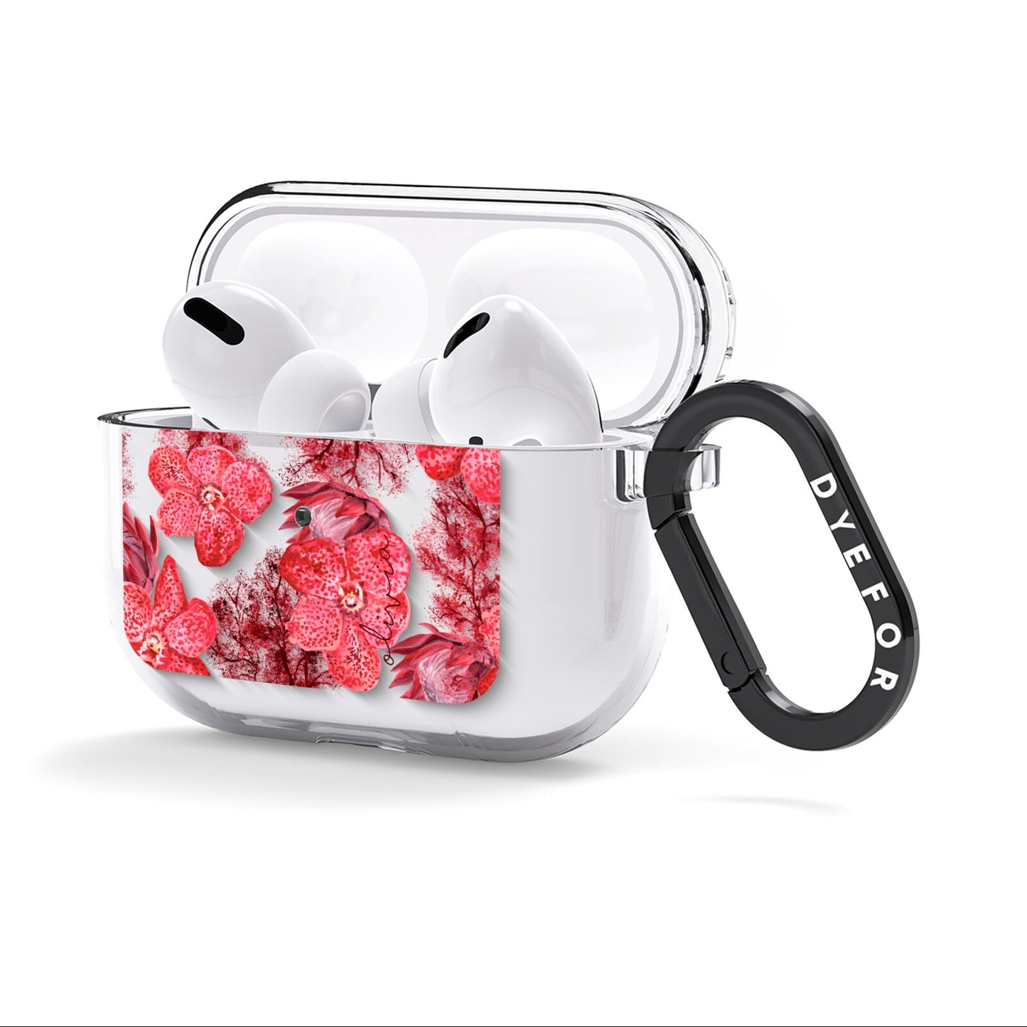 Personalised Pink and Red Floral AirPods Clear Case 3rd Gen Side Image