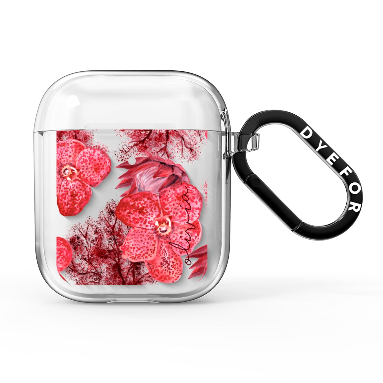 Personalised Pink and Red Floral AirPods Clear Case