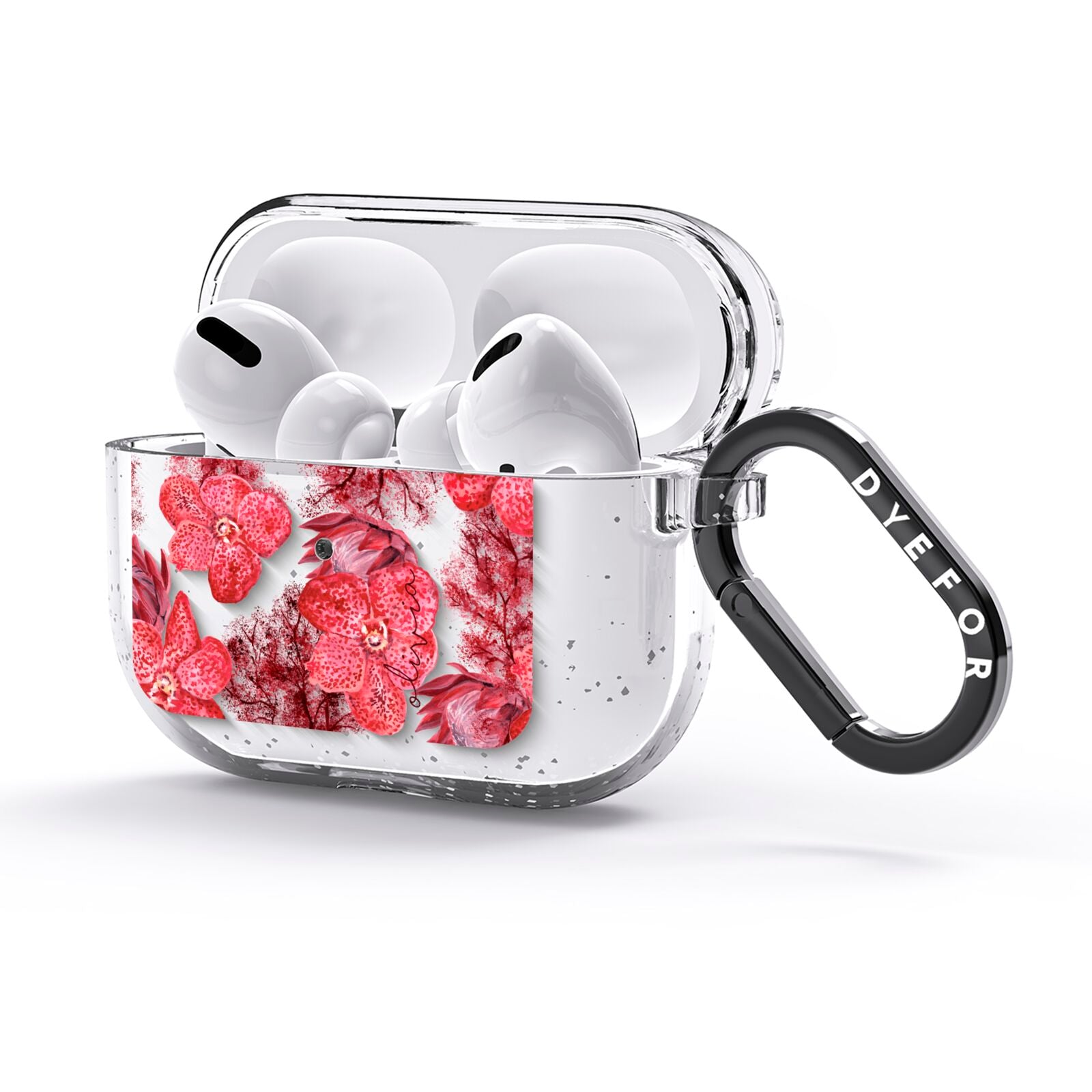 Personalised Pink and Red Floral AirPods Glitter Case 3rd Gen Side Image