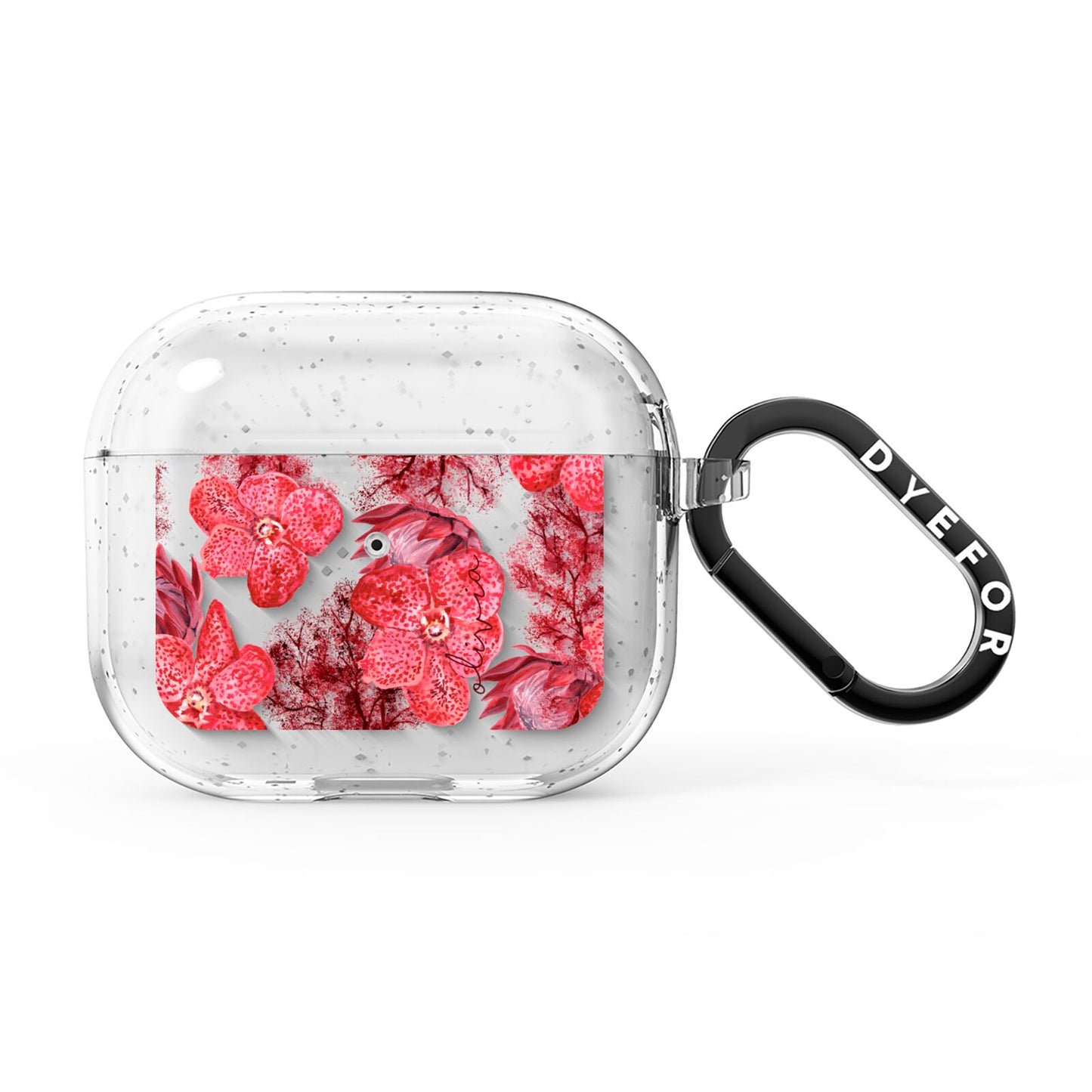 Personalised Pink and Red Floral AirPods Glitter Case 3rd Gen