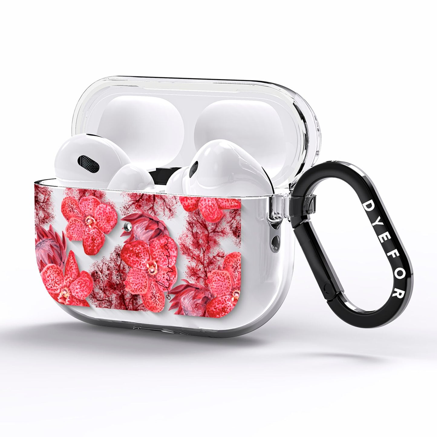 Personalised Pink and Red Floral AirPods Pro Clear Case Side Image