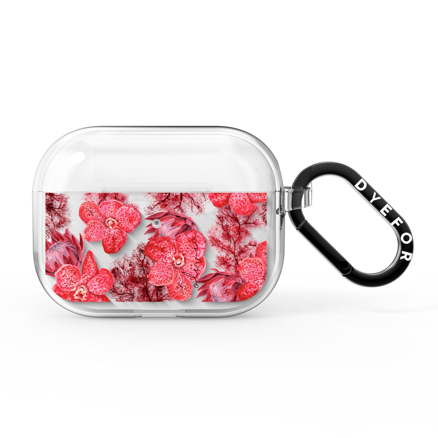 Personalised Pink and Red Floral AirPods Pro Clear Case