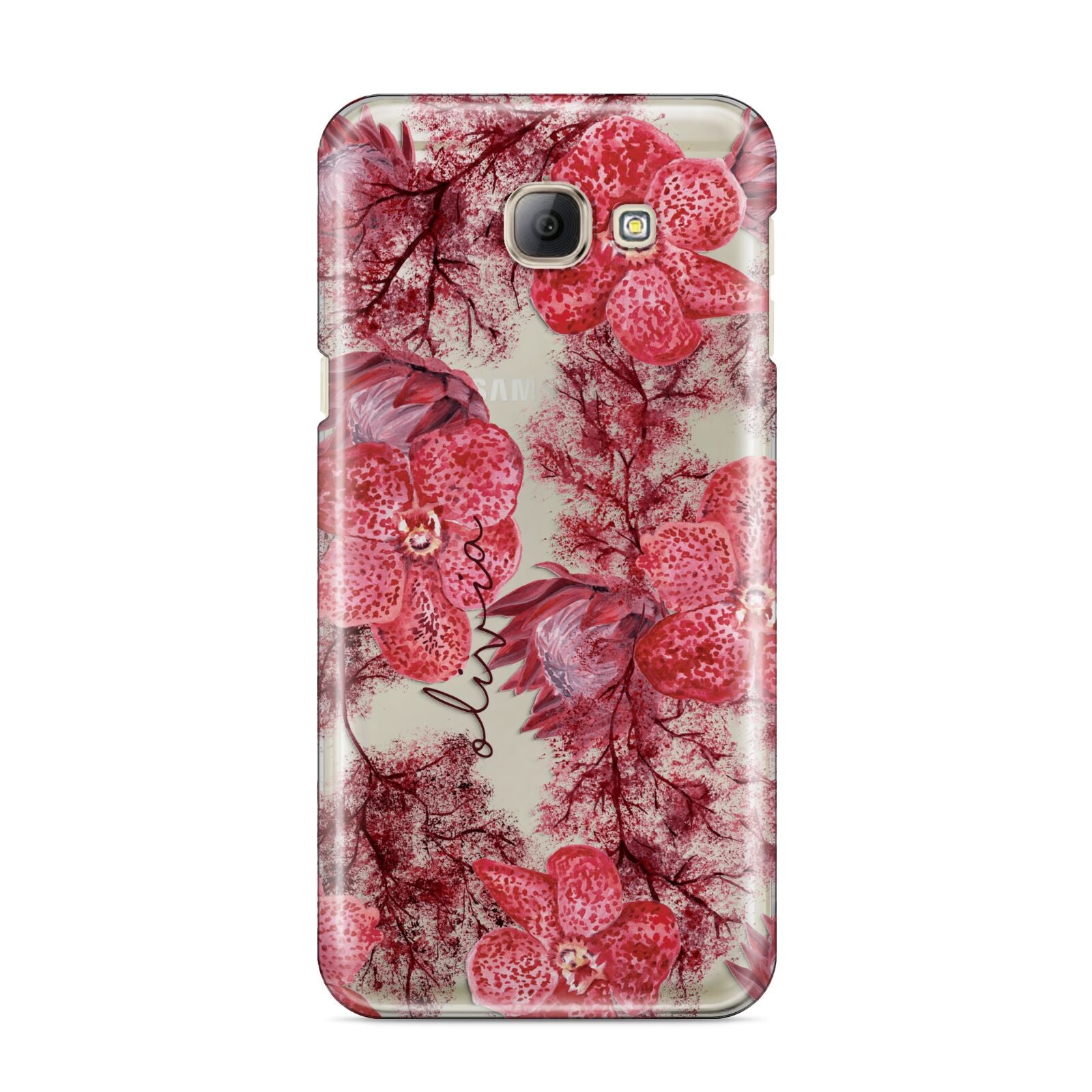 Personalised Pink and Red Floral Samsung Galaxy A8 2016 Case