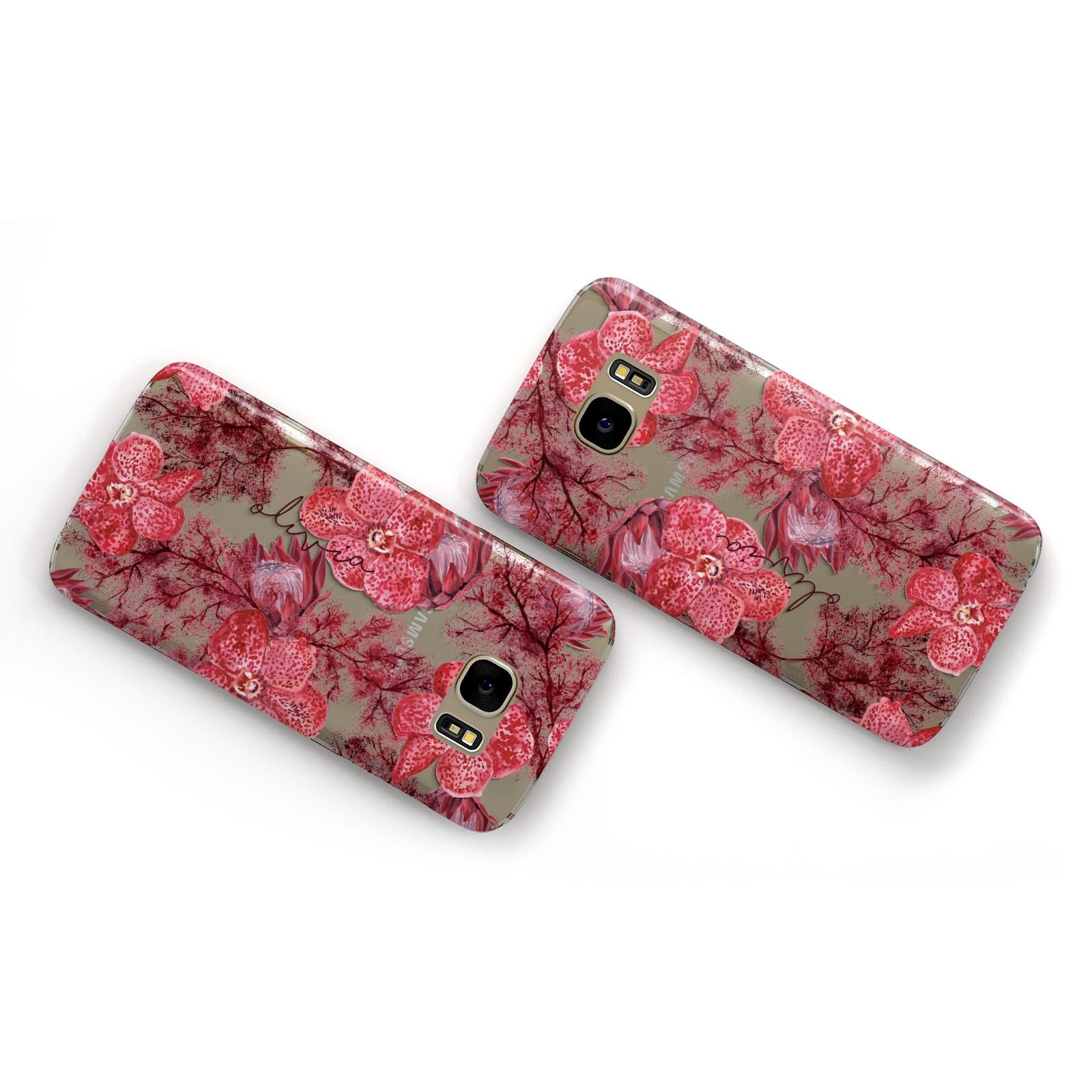 Personalised Pink and Red Floral Samsung Galaxy Case Flat Overview