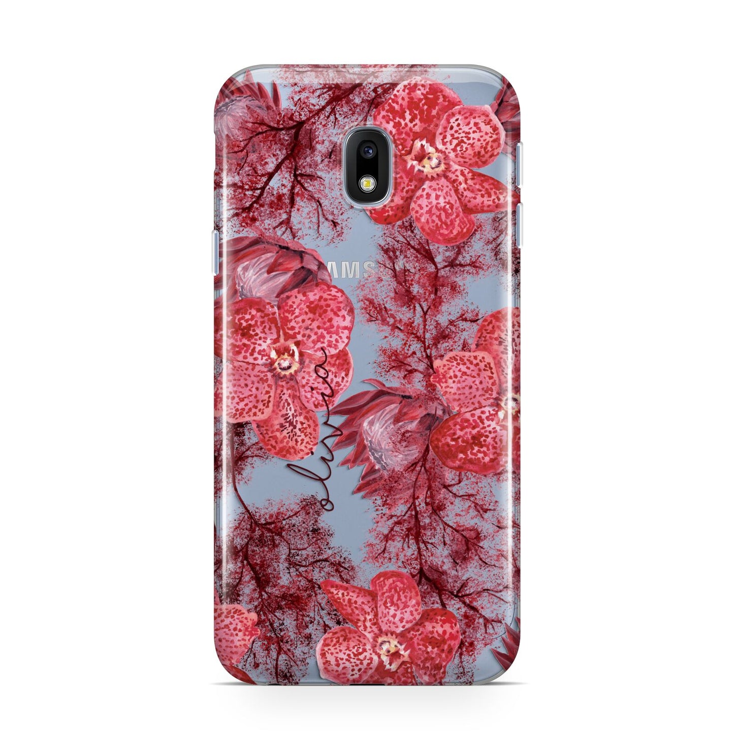 Personalised Pink and Red Floral Samsung Galaxy J3 2017 Case