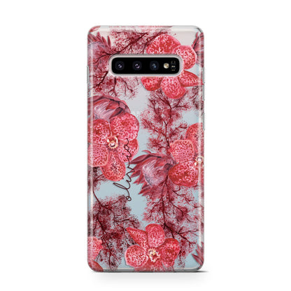 Personalised Pink and Red Floral Samsung Galaxy S10 Case