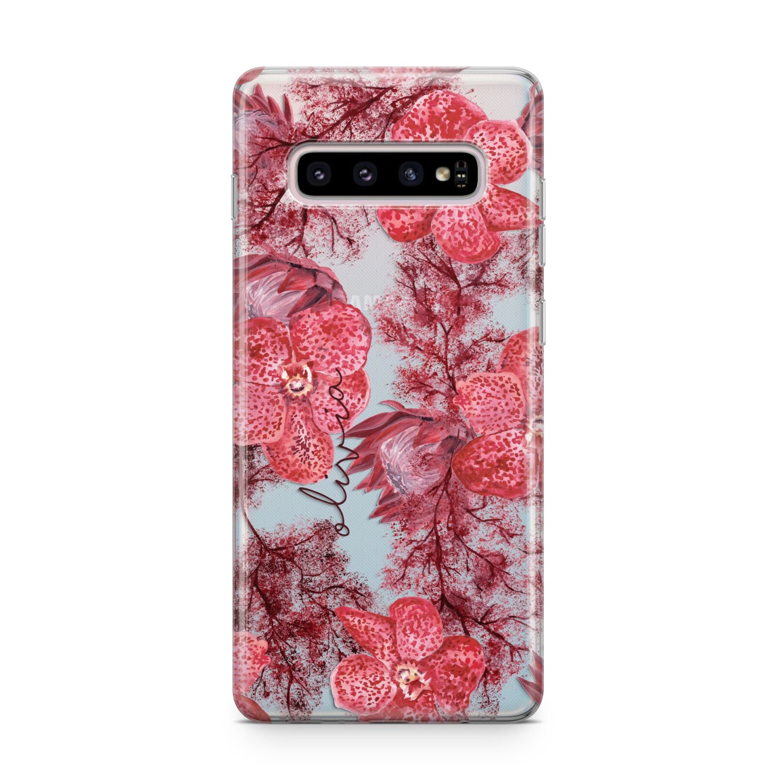 Personalised Pink and Red Floral Samsung Galaxy S10 Plus Case