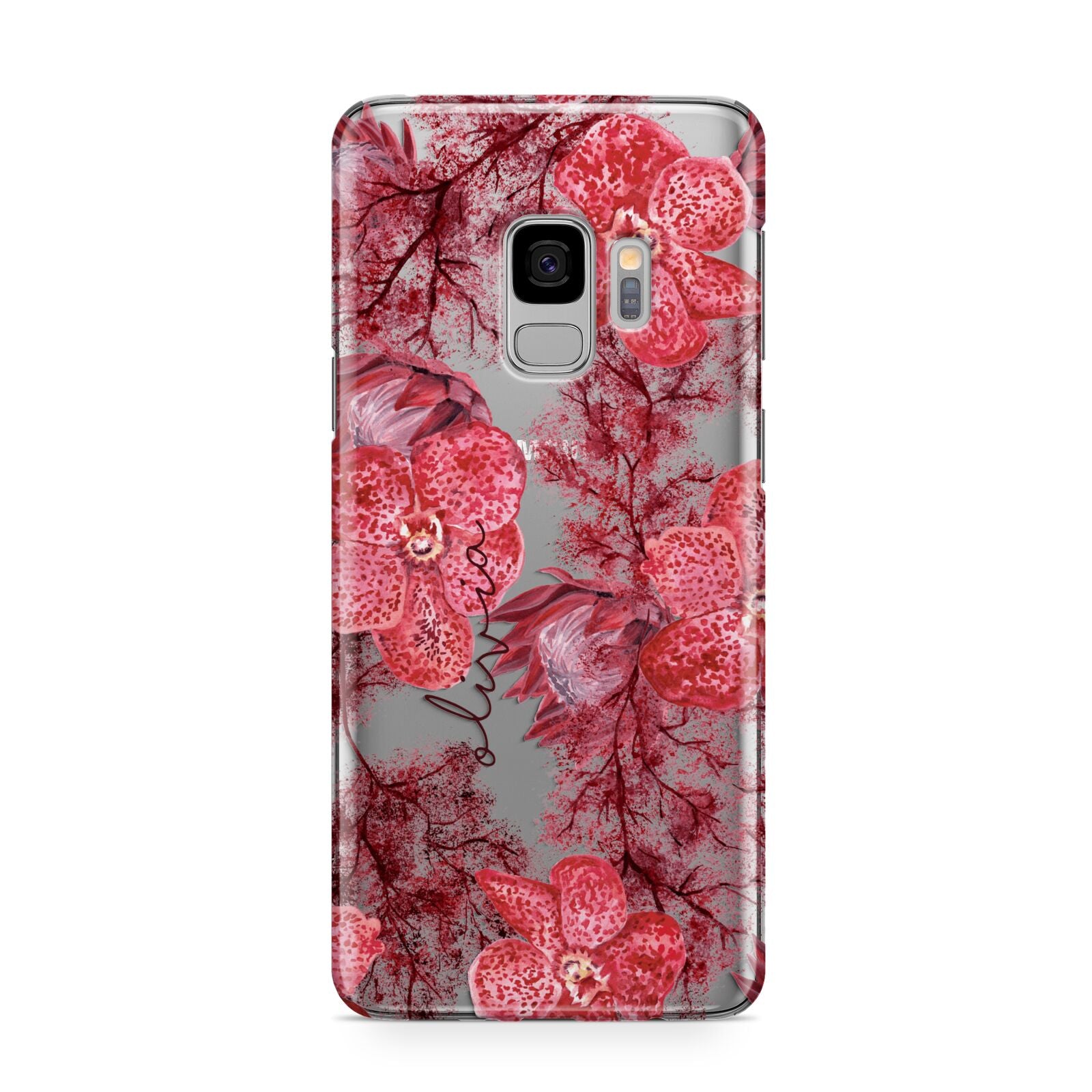 Personalised Pink and Red Floral Samsung Galaxy S9 Case