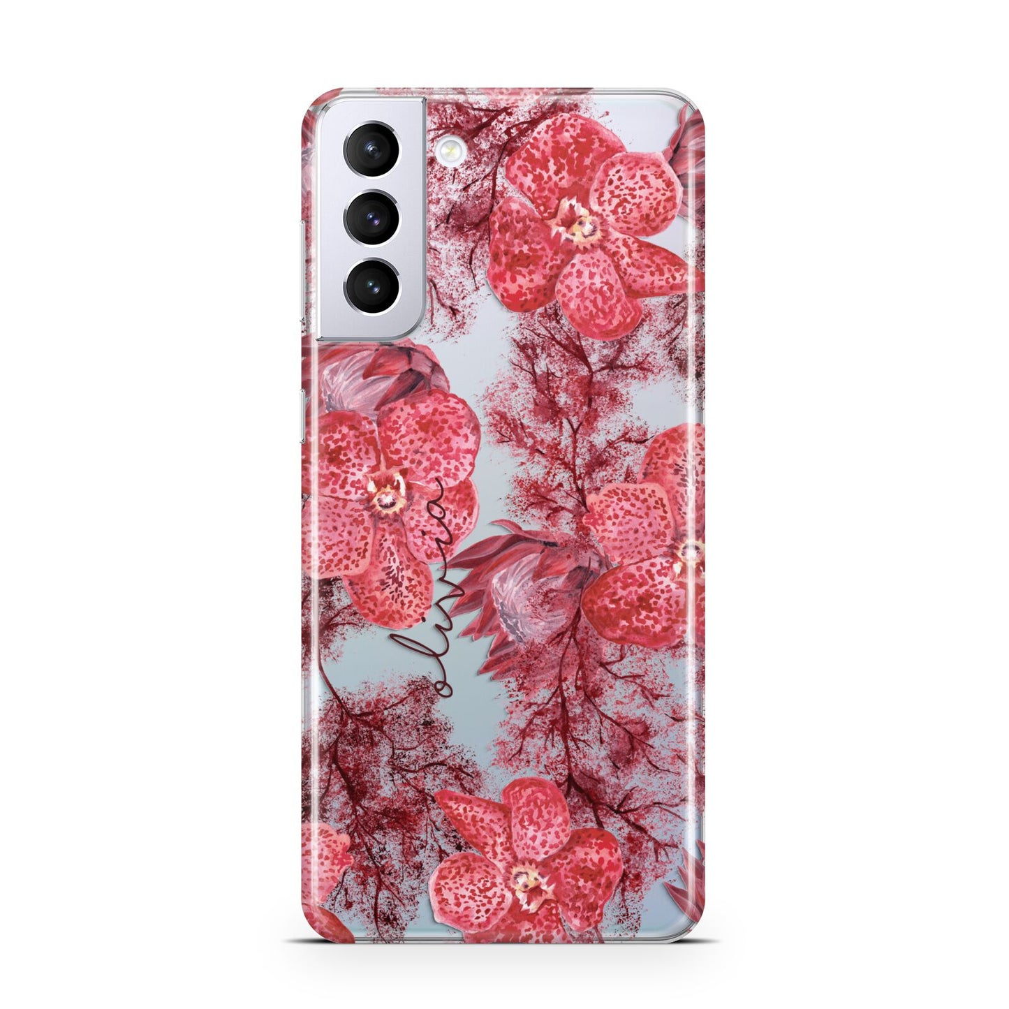 Personalised Pink and Red Floral Samsung S21 Plus Phone Case