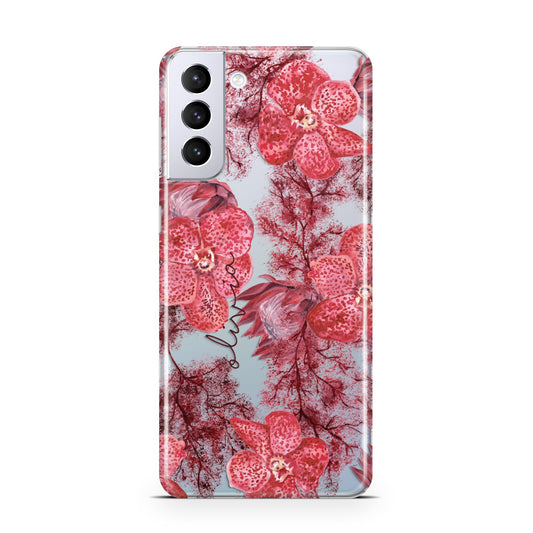 Personalised Pink and Red Floral Samsung S21 Plus Phone Case