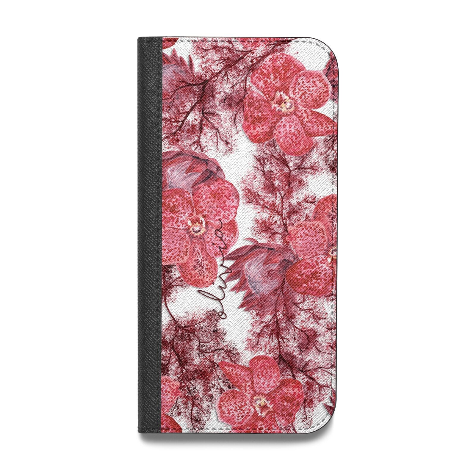 Personalised Pink and Red Floral Vegan Leather Flip iPhone Case