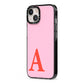 Personalised Pink and Red iPhone 13 Black Impact Case Side Angle on Silver phone