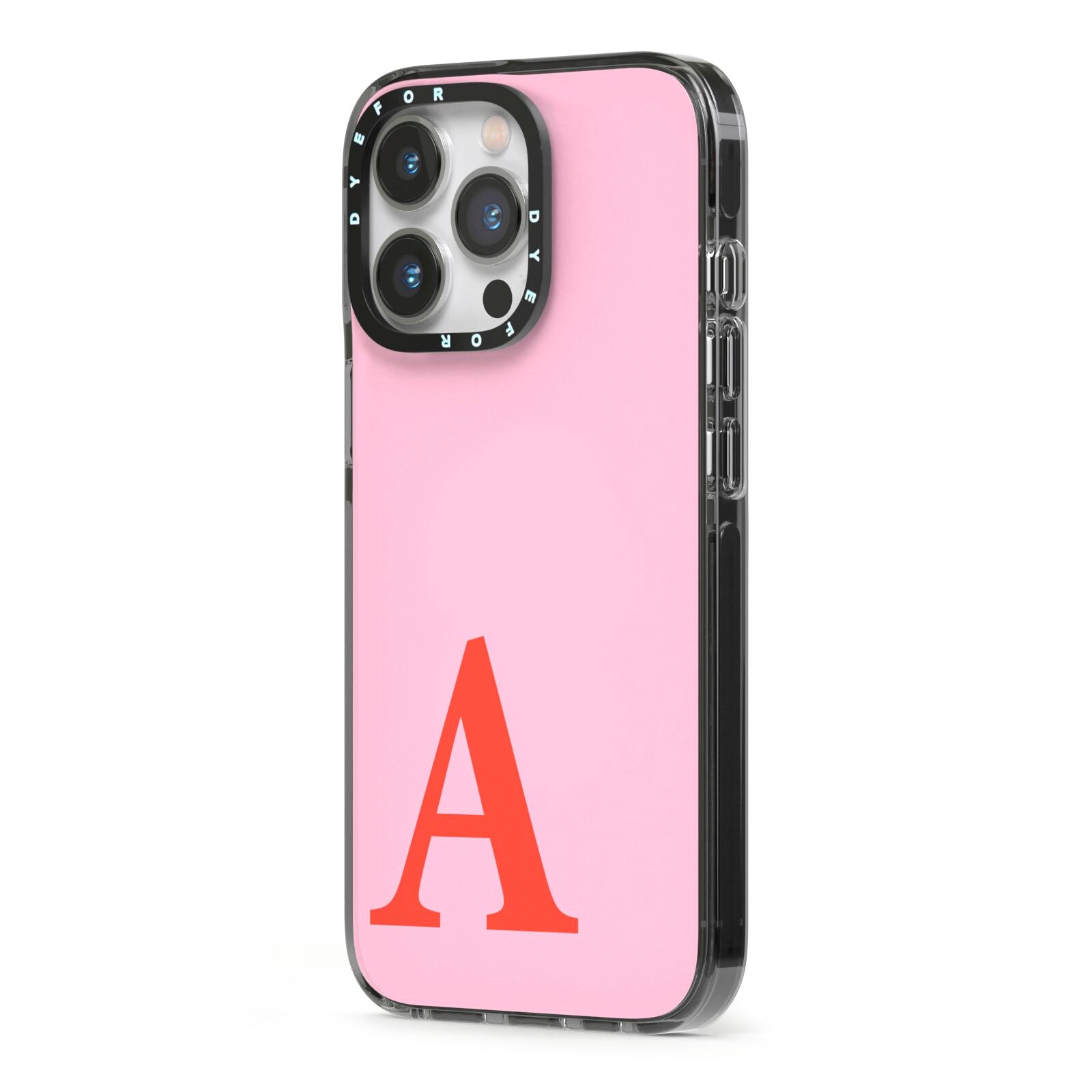 Personalised Pink and Red iPhone 13 Pro Black Impact Case Side Angle on Silver phone