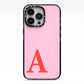 Personalised Pink and Red iPhone 13 Pro Black Impact Case on Silver phone